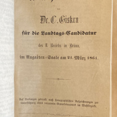 Wahlrede des dr C Giskra fur die landtage candidatur in Brunn 1861 carte veche