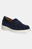 Geox mocasini din piele intoarsa D SPHERICA EC1 A femei, culoarea albastru marin, cu toc plat, D25QRA 00022 C4002