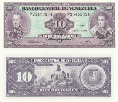 1992 (8 XII), 10 Bol&amp;iacute;vares (P-61c) - Venezuela - stare UNC foto