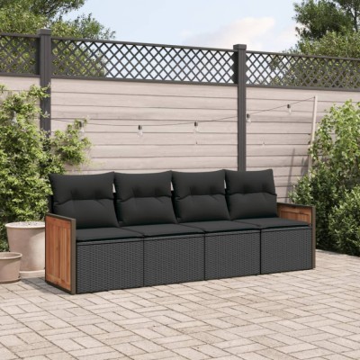 vidaXL Set mobilier de grădină cu perne, 4 piese, negru, poliratan 3227448 foto