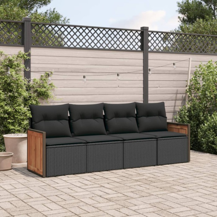 vidaXL Set mobilier de grădină cu perne, 4 piese, negru, poliratan 3227448