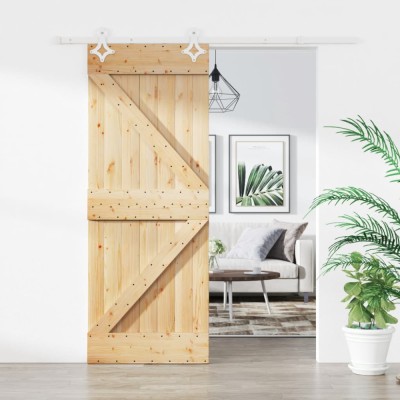 Ușă glisantă cu set de feronerie 85x210 cm, lemn masiv de pin foto