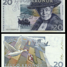 SUEDIA █ bancnota █ 20 Kronor █ 1991 █ P-61a █ UNC necirculata