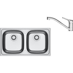 Pachet chiuveta bucatarie inox Franke SKL 620-78, dreptunghiulara, 2 cuve, 78x43.5x14 cm, adancime cuva 14 cm + Baterie Basic Crom, rotatie pipa 360&deg;,