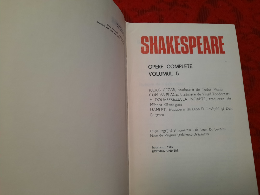 Shakespeare - Opere complete, vol 5, Hamlet, A douasprezecea noapte...RF11/0  | Okazii.ro