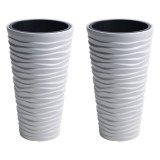 Set 2 ghivece de flori, Sand Slim, rotunde, inalte, 39x75 cm, alb, Prosperplast