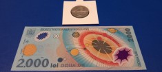 Bancnota 2000 lei 1999 +Moneda 500 lei Eclipsa Totala de Soare 11 Aug. 1999