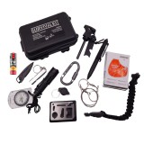 Kit Supravietuire IdeallStore, 13 Piese, Negru: Lanterna, Briceag, Compas, Fluier, Amnar, Bratara Paracord, Patura Termica, Spray Autoaparare