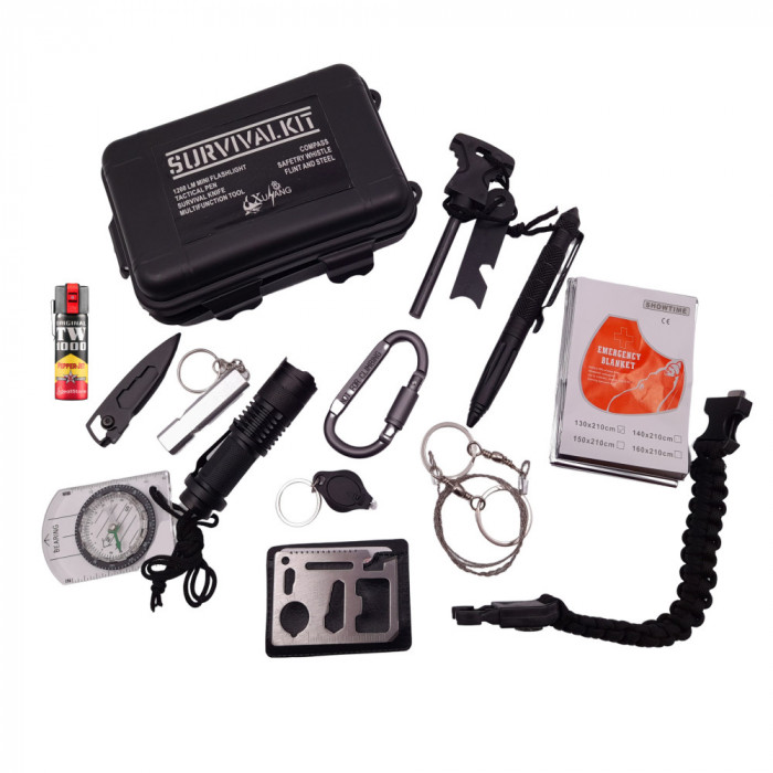 Kit supravietuire IdeallStore&reg;, Help Society, 13 elemente multifunctionale, negru