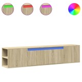 Cumpara ieftin Dulap TV de perete cu lumini LED, stejar sonoma, 180x31x39,5 cm