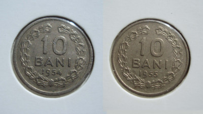 ROMANIA - SET 10 bani 1954 + 10 bani 1955 , RPR , L13.58 foto