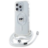 Husa iPhone 16 Pro Max Karl Lagerfeld IML Crossbody MagSafe, transparent, Karl Head, KLHMP16XHCKHNT