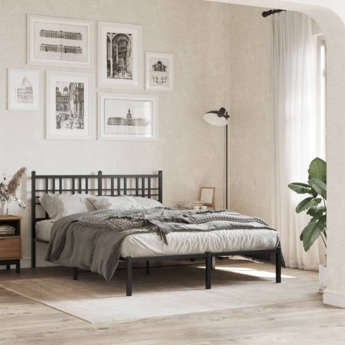 Gossi cadru de pat metalic cu tablie, negru, 135x190 cm