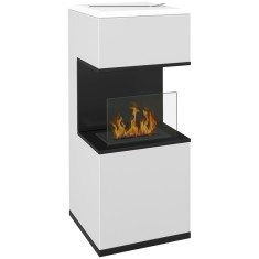 HOMCOM Semineu cu Bioetanol de Podea cu Arzator de 1.2L si Durata de 3 Ore, Biosemineu cu Panou din Sticla si Stingator, 38x38x100cm, Alb