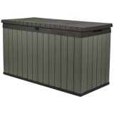 Lada depozitare gradina, pentru accesorii, cu capac, material polipropilena, culoare verde olive, Keter, colectia Darwin, dimensiuni 142.5 x 65.3 x 78