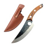 Cumpara ieftin Cutit militar de vanatoare cu maner ergonomic din lemn, lama fixa din otel inoxidabil, teaca inclusa, 27 cm , instrument robust pentru drumetie, campi