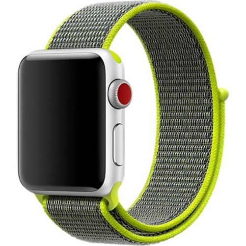 Curea iUni compatibila cu Apple Watch Ultra/SE/8/7/6/5/4/3/2/1, 40mm, Nylon Sport, Woven Strap, Grey/Electric Green