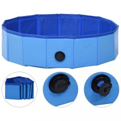 Piscina pentru caini pliabila, albastru, 80 x 20 cm, PVC