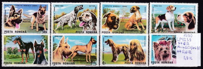 1990 Expoziția mondială canină Brano&#039;90 LP1239 MNH Pret 1,9+1 Lei