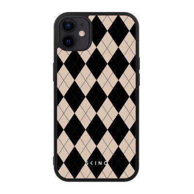 Husa iPhone 12 - Skino Argyle, textura romburi, negru bej foto