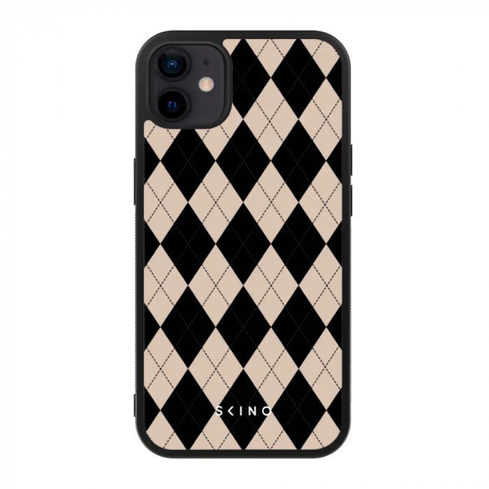 Husa iPhone 12 - Skino Argyle, textura romburi, negru bej