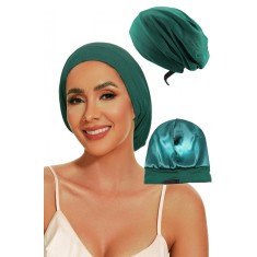 Bonetă de noapte pentru protecție păr cu interior din satin, Verde Smarald - Verde Smarald, Medium