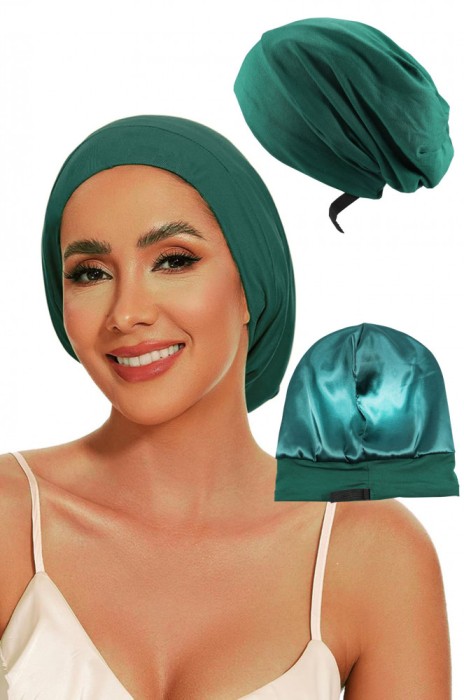 Bonetă de noapte pentru protecție păr cu interior din satin, Verde Smarald - Verde Smarald, Medium