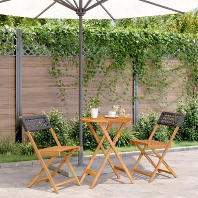 Gossi set mobilier bistro, 3 piese, negru, poliratan si lemn masiv foto
