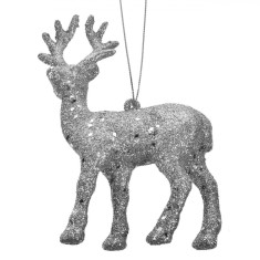 Ornament Brad Craciun, Cerb, Glitter, Argintiu, 12.5 cm foto