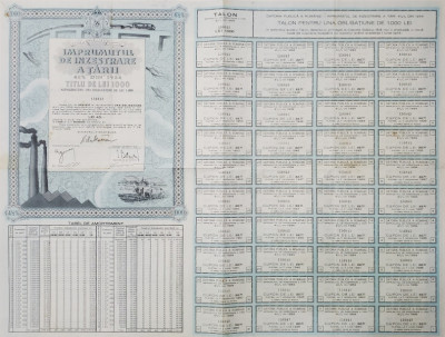 IMPRUMUTUL DE INZESTRARE A TARII, TITLU DE 1000 LEI, 1934 foto