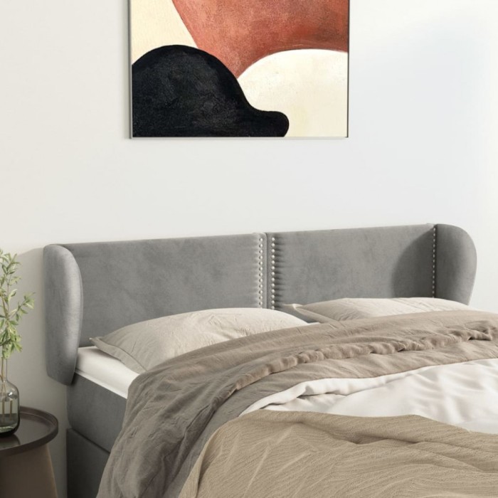 vidaXL Tăblie de pat cu aripioare gri deschis 147x23x78/88 cm catifea 3117052
