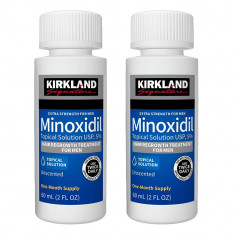 Solutie Kirkland Minoxidil 5%, tratament impotriva caderii parului, 2 luni, barba, scalp, alopecie