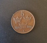 Suedia 5 ore 1915 moneda bronz rara km # 779 Gustaf V