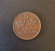 Suedia 5 ore 1915 moneda bronz rara km # 779 Gustaf V