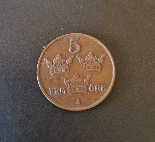 Suedia 5 ore 1915 moneda bronz rara km # 779 Gustaf V