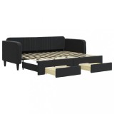 Cumpara ieftin Pat de zi cu extensie si sertare, negru, 90x200 cm, catifea