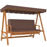 Outsunny Balansoar Hollywood cu copertină, balansoar de grădină din lemn masiv, bancă-leagăn cu funcție de șezlong, pentru 3 persoane, Maro | Aosom Ro