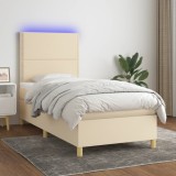 Cumpara ieftin Pat cu arcuri, saltea și LED, crem, 80x200 cm, textil