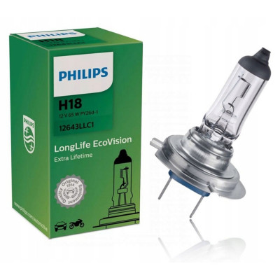 Bec Halogen H18 Philips LongLife EcoVision 12V, 65W foto