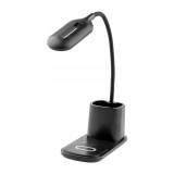 Lampa de birou LED flexibila, 30W, incarcator QI, buton tactil, 3 moduri iluminare, organizator pixuri, masterLED