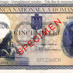 REPRODUCERE bancnota specimen 5000 lei 1940
