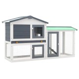 Cumpara ieftin Cusca mare exterior pt. iepuri, gri si alb, 145x45x84 cm, lemn