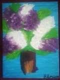 TABLOU PE PANZA CU SASIU NOU 30X40 CM VAS CU FLORI DE LILIAC PRET 20 LEI PICTOR FLORIAN