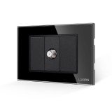 Cumpara ieftin Priza TV satelit Luxion 3M cu 2 taste false si rama din sticla neagra