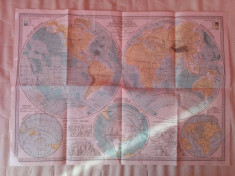 Harta lumii, globul pamantesc pe emisfere (anul 2007, in stare impecabila) foto