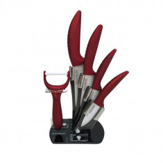 Set 4 cutite ceramice si curatator legume pe suport Royalty Line RL C4S - rosu burgund