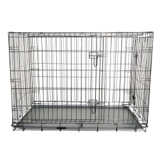 Cusca transport animale pliabila din metal, 2 usi, tava detasabila, maner, 90x60x67 cm