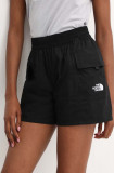 The North Face pantaloni scurti din bumbac culoarea negru, neted, high waist, NF0A87A5JK31