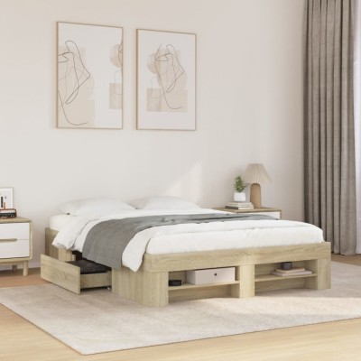 vidaXL Cadru pat fără saltea stejar sonoma, 140x190 cm, lemn prelucrat 3295501 foto