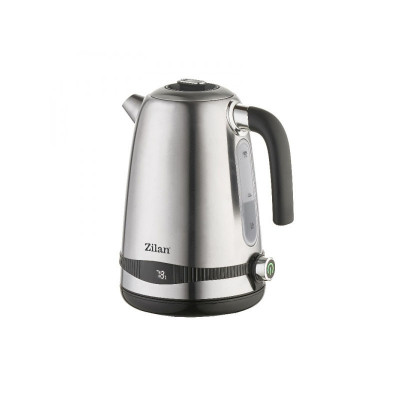 Fierbator electric Kettle Zilan, 2200 W, 1.7 L, protectie supraincalzire, afisaj LCD, temperatura reglabila, semnal sonor, rotire 360, inox, Argintiu foto